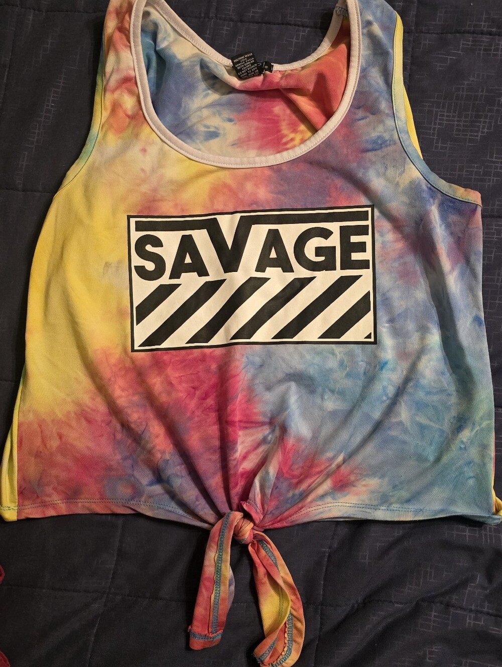 Salvage Rainbow Tie-Dye Crop Tank Top with Front Logo